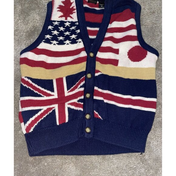 VTG Structure Knit Vest Made in USA Multi-Cultural National Flag Unisex Medium - Picture 2 of 11